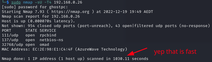 kioptrix NMAP udp scan